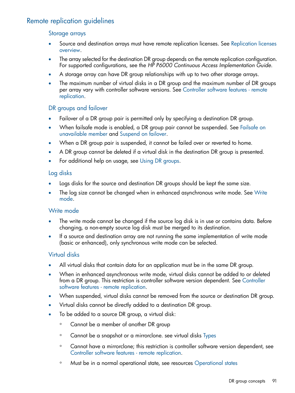 Remote replication guidelines | HP P6000 Continuous Access Software User Manual | Page 91 / 296