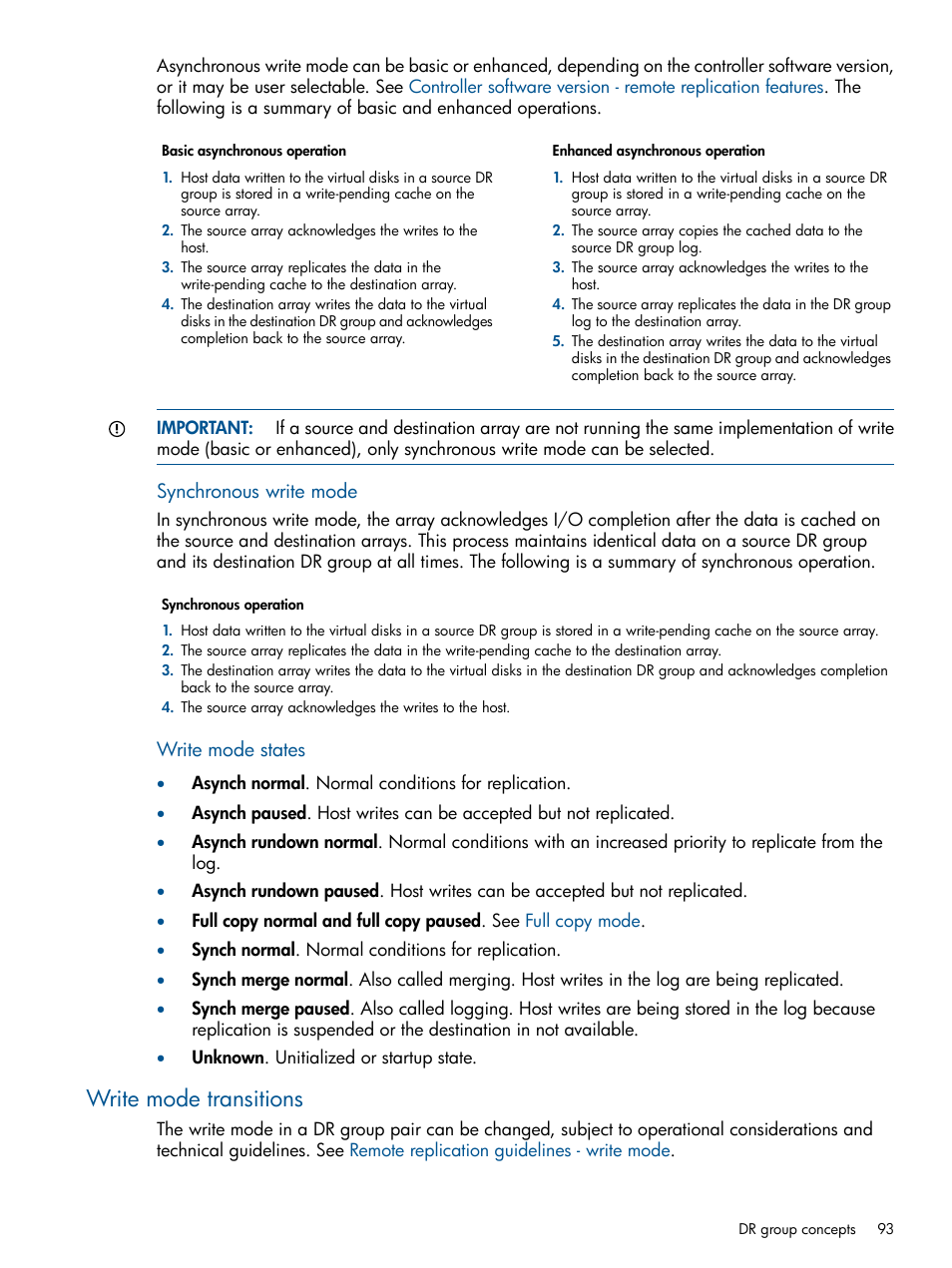 Write mode transitions | HP P6000 Continuous Access Software User Manual | Page 93 / 296