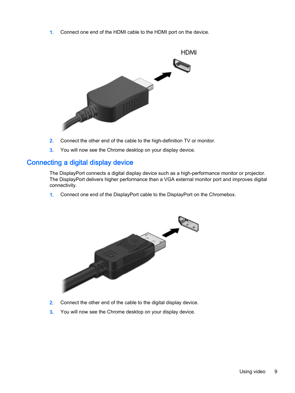 Connecting a digital display device | HP Chromebox User Manual | Page 15 / 22