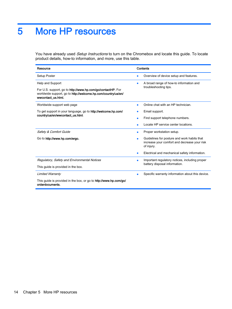 More hp resources, 5 more hp resources, 5more hp resources | HP Chromebox User Manual | Page 20 / 22