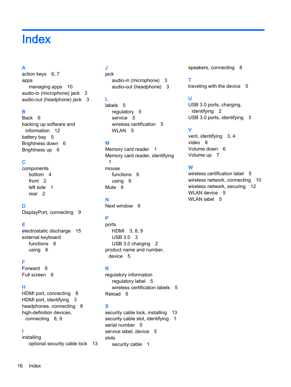 Index | HP Chromebox User Manual | Page 22 / 22