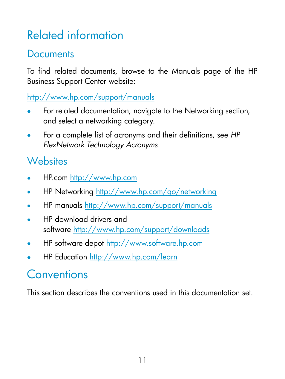 Related information, Documents, Websites | Conventions | HP Switch Fan Assemblies User Manual | Page 14 / 17
