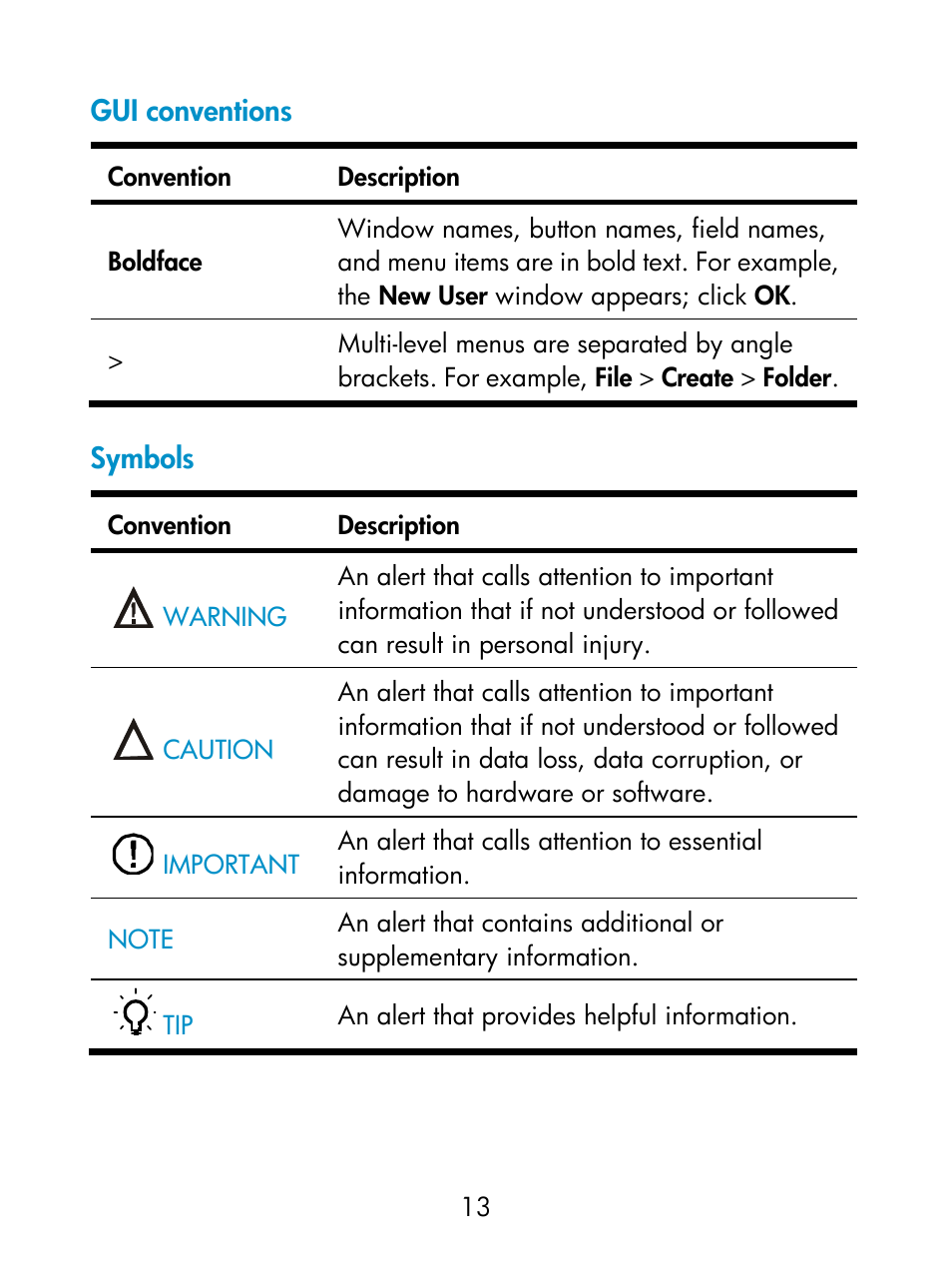 Gui conventions, Symbols | HP Switch Fan Assemblies User Manual | Page 16 / 17