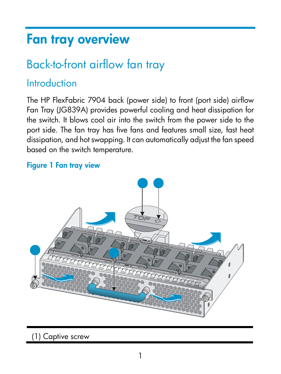 Fan tray overview, Back-to-front airflow fan tray, Introduction | HP Switch Fan Assemblies User Manual | Page 4 / 17