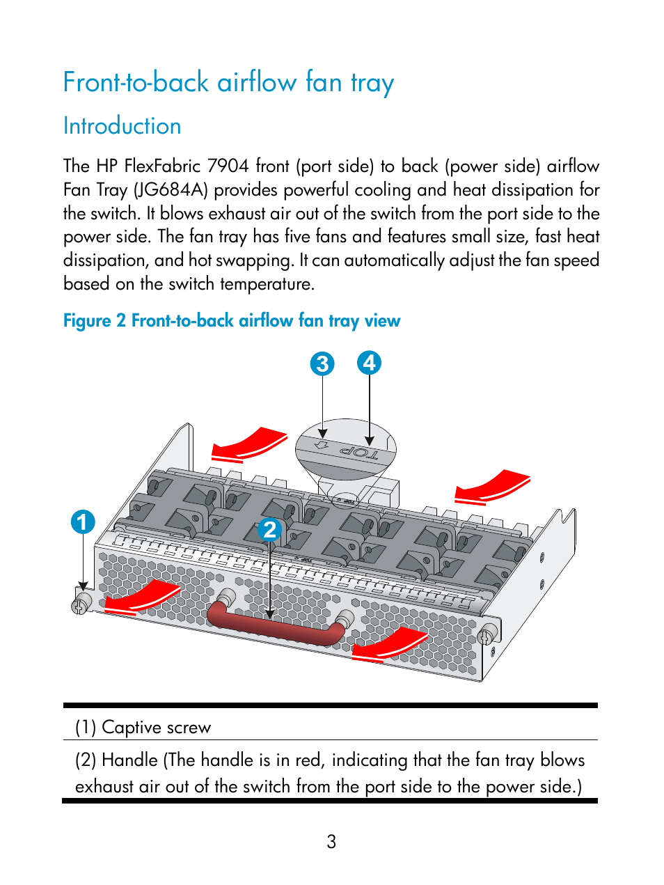 Front-to-back airflow fan tray, Introduction | HP Switch Fan Assemblies User Manual | Page 6 / 17