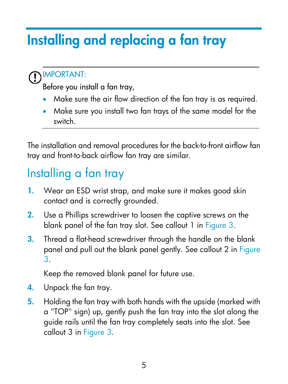 Installing and replacing a fan tray, Installing a fan tray | HP Switch Fan Assemblies User Manual | Page 8 / 17