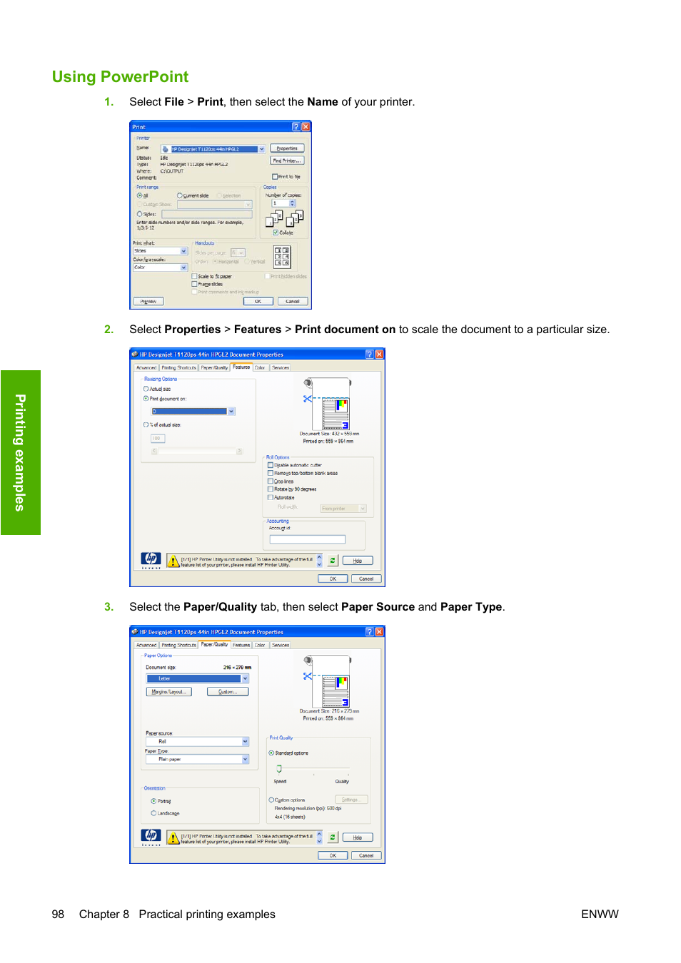 Using powerpoint | HP Designjet T1120 Printer series User Manual | Page 107 / 207