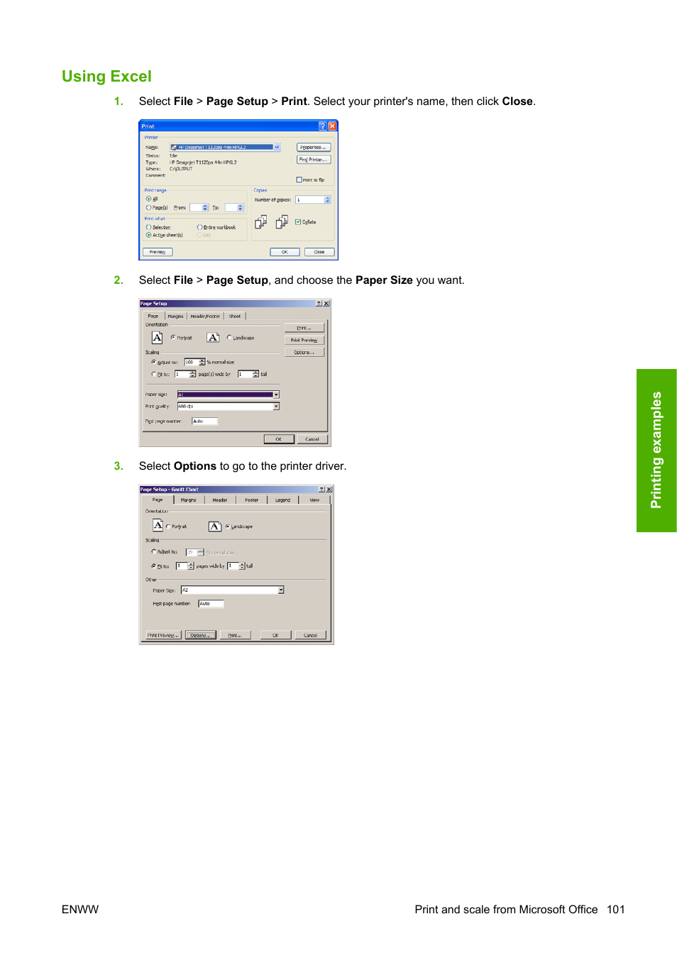 Using excel | HP Designjet T1120 Printer series User Manual | Page 110 / 207