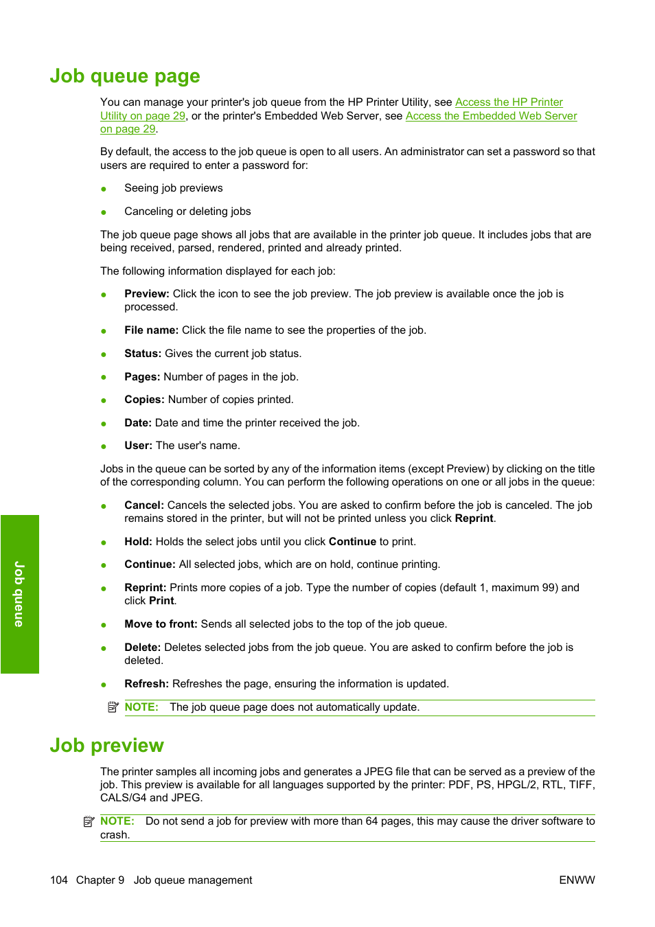 Job preview, Job queue page | HP Designjet T1120 Printer series User Manual | Page 113 / 207