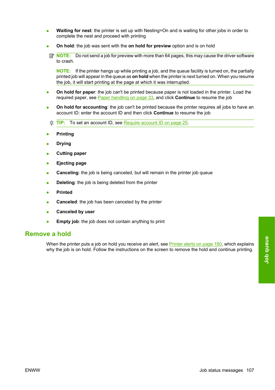 Remove a hold | HP Designjet T1120 Printer series User Manual | Page 116 / 207