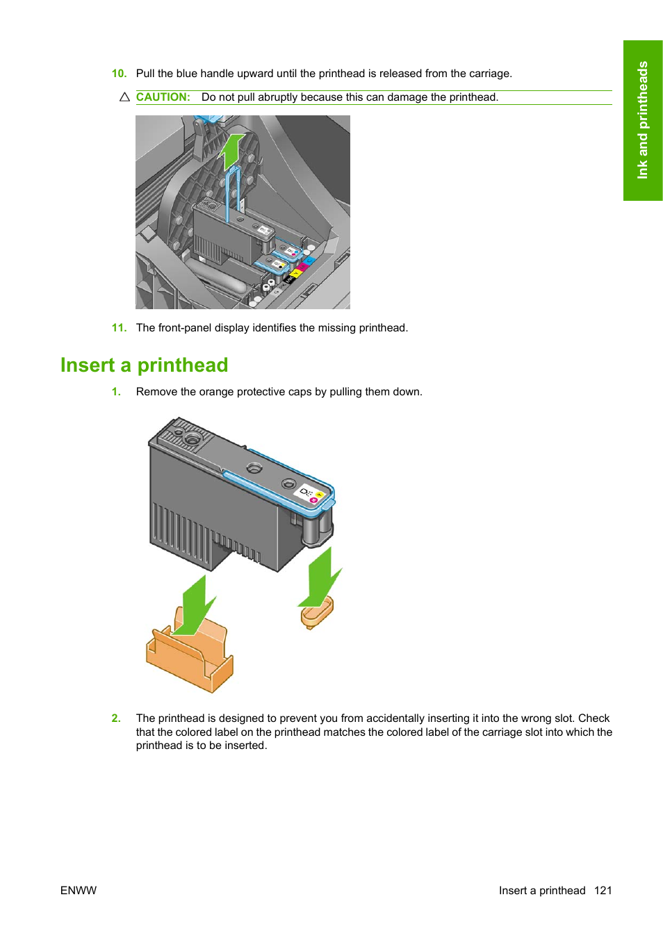 Insert a printhead | HP Designjet T1120 Printer series User Manual | Page 130 / 207