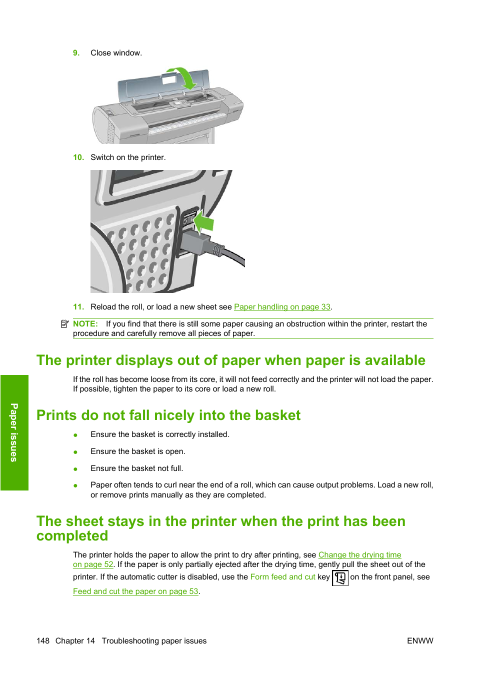 Prints do not fall nicely into the basket | HP Designjet T1120 Printer series User Manual | Page 157 / 207