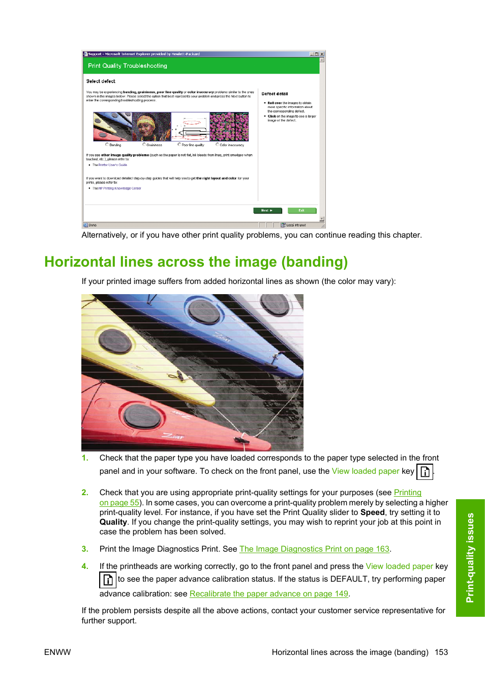 Horizontal lines across the image (banding) | HP Designjet T1120 Printer series User Manual | Page 162 / 207