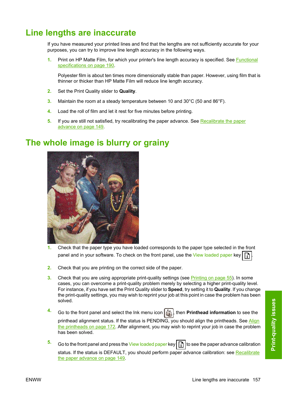 Line lengths are inaccurate, The whole image is blurry or grainy | HP Designjet T1120 Printer series User Manual | Page 166 / 207