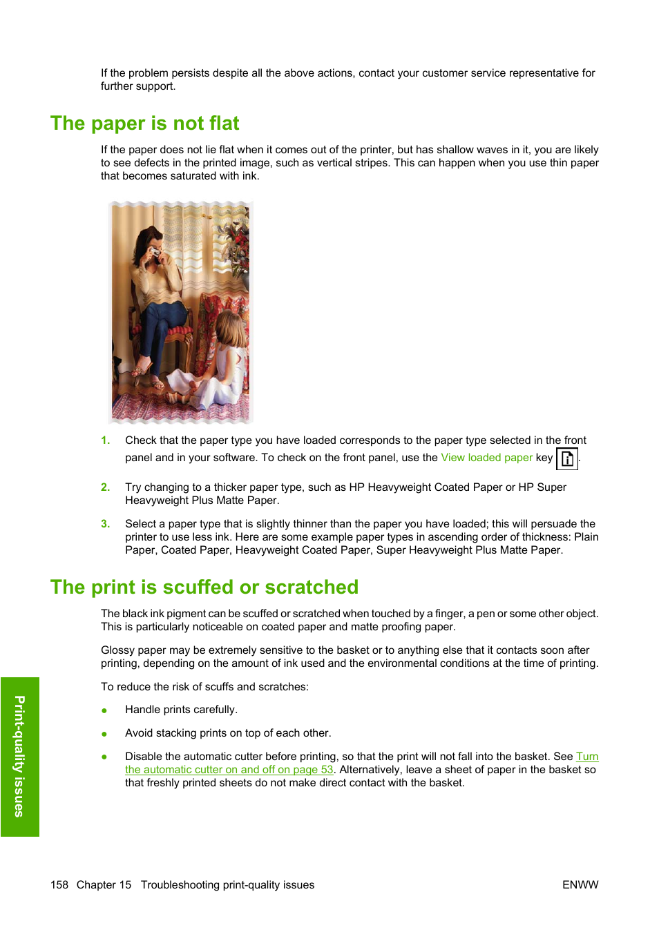 The paper is not flat, The print is scuffed or scratched | HP Designjet T1120 Printer series User Manual | Page 167 / 207