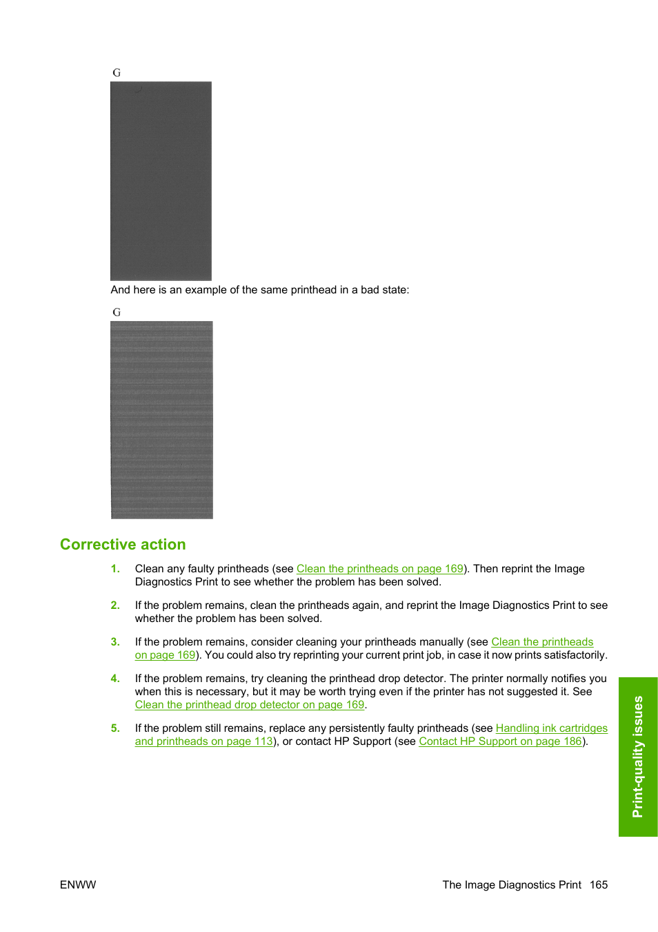 Corrective action | HP Designjet T1120 Printer series User Manual | Page 174 / 207
