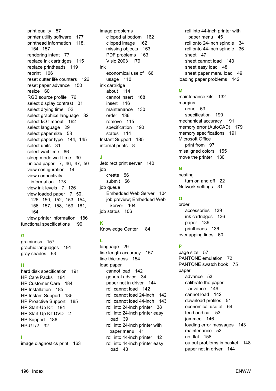 HP Designjet T1120 Printer series User Manual | Page 205 / 207