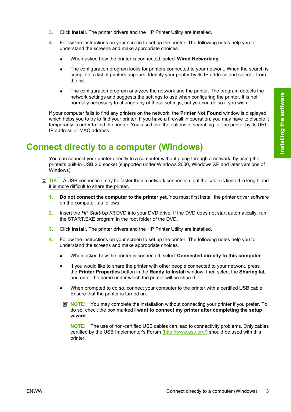 Connect directly to a computer (windows) | HP Designjet T1120 Printer series User Manual | Page 22 / 207
