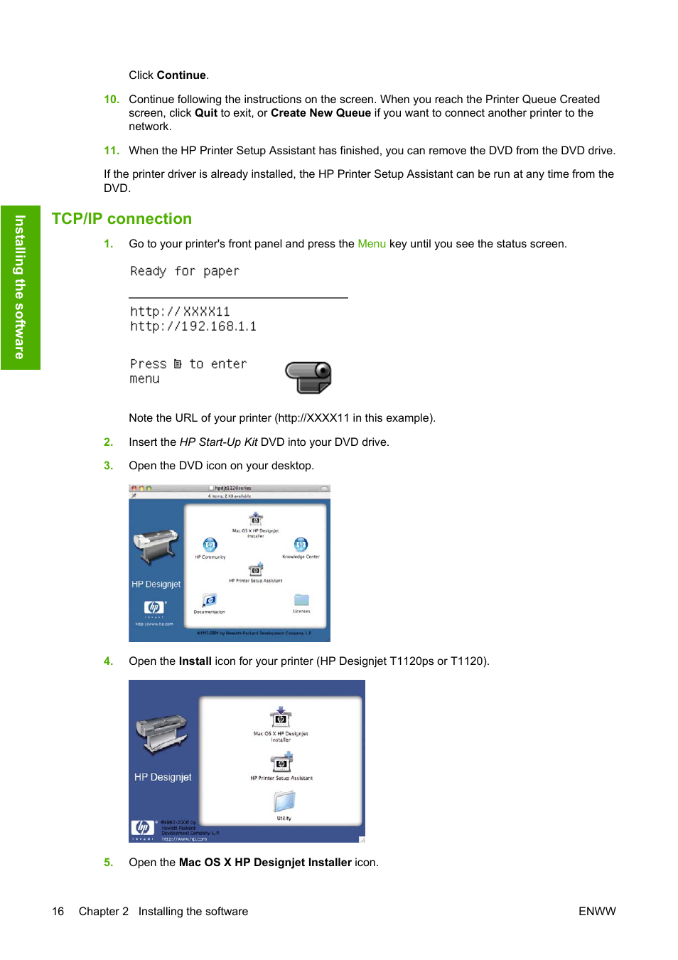 Tcp/ip connection | HP Designjet T1120 Printer series User Manual | Page 25 / 207