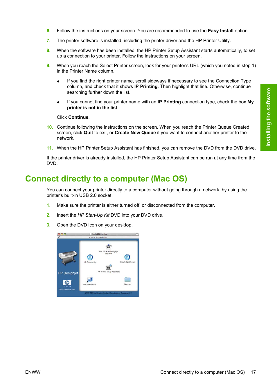 Connect directly to a computer (mac os) | HP Designjet T1120 Printer series User Manual | Page 26 / 207