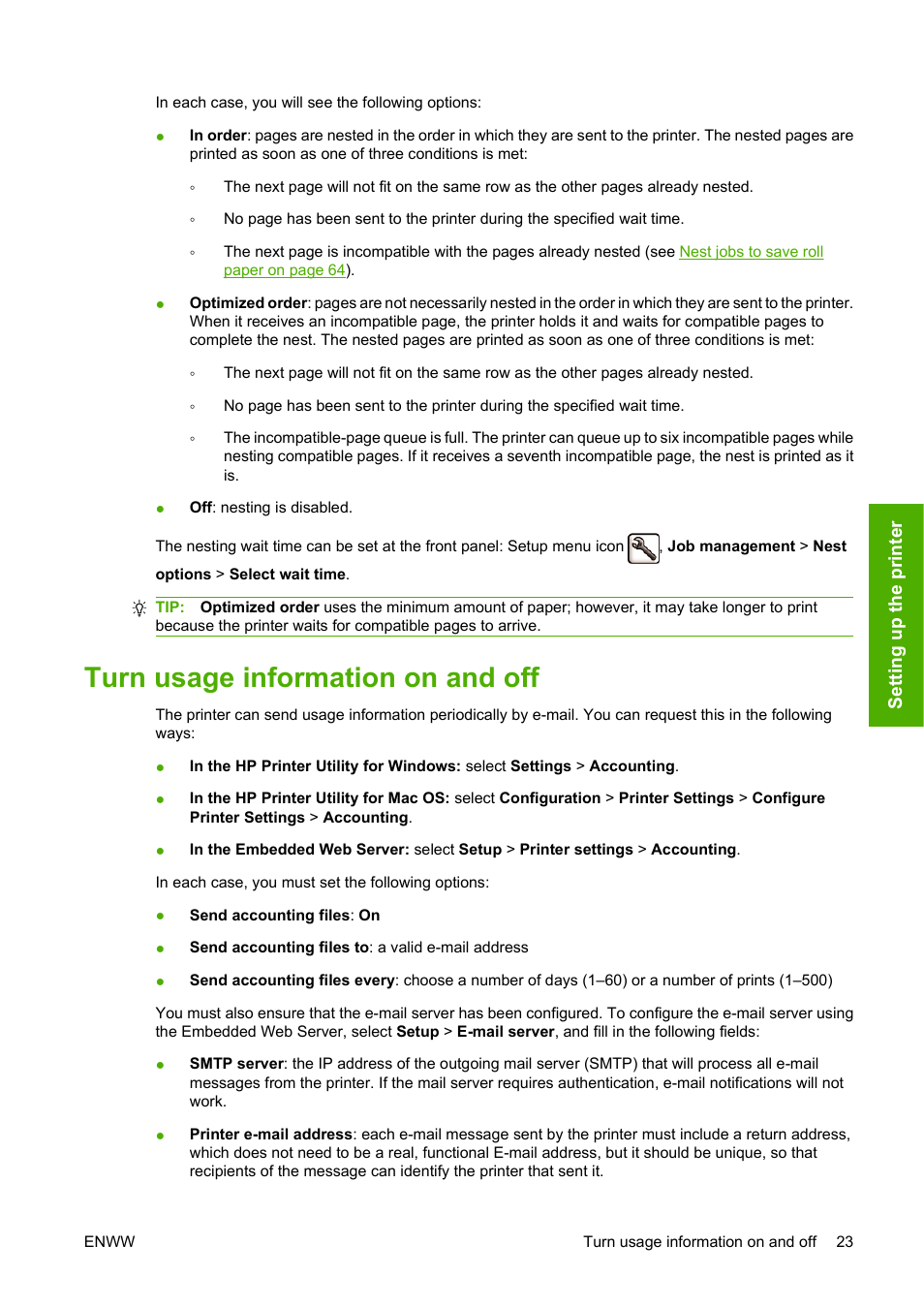 Turn usage information on and off | HP Designjet T1120 Printer series User Manual | Page 32 / 207