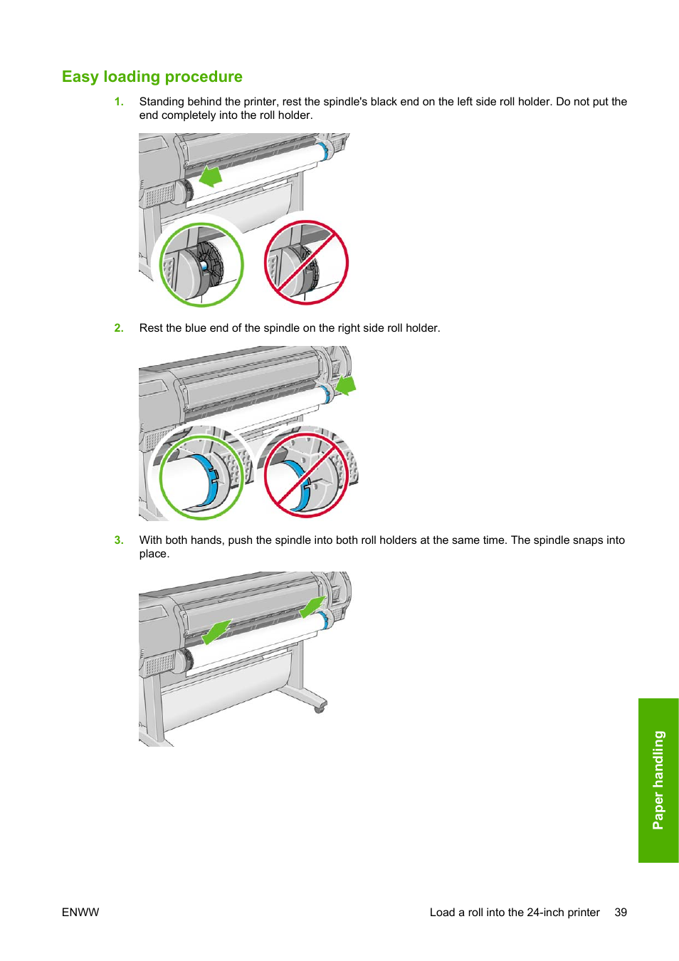 Easy loading procedure | HP Designjet T1120 Printer series User Manual | Page 48 / 207