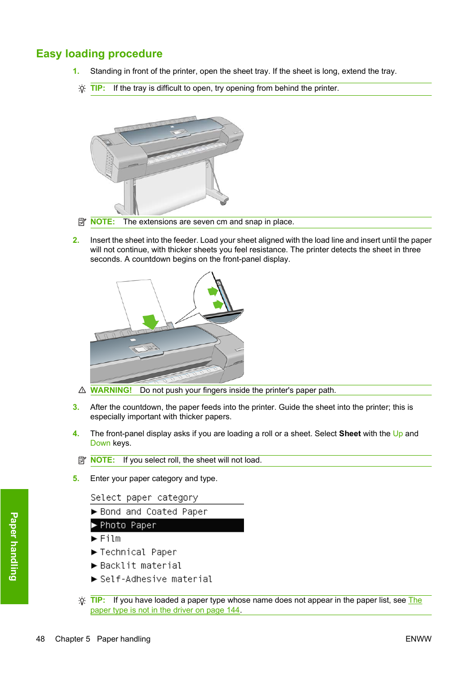 Easy loading procedure | HP Designjet T1120 Printer series User Manual | Page 57 / 207