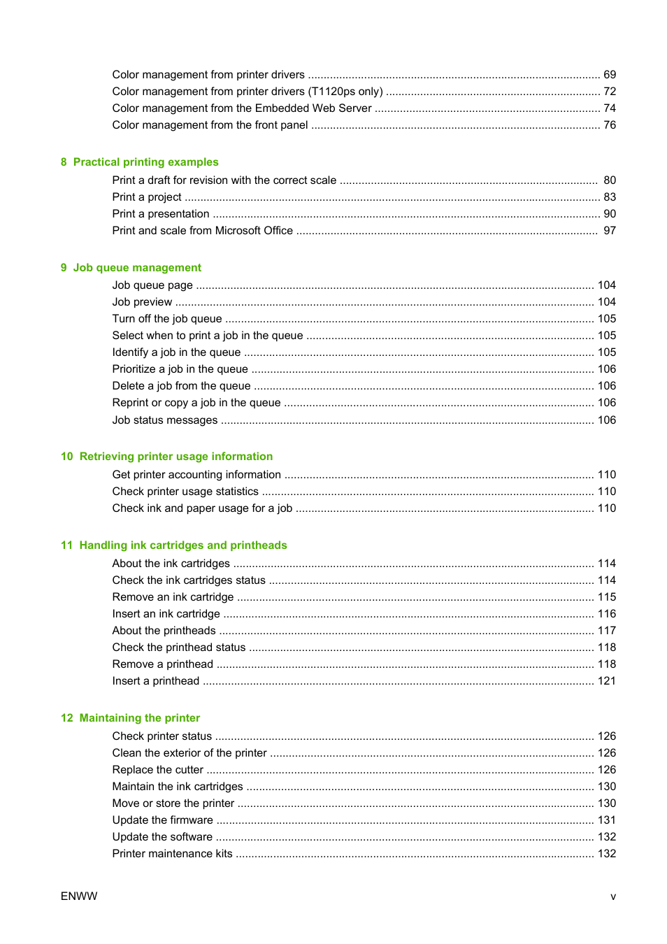 HP Designjet T1120 Printer series User Manual | Page 6 / 207