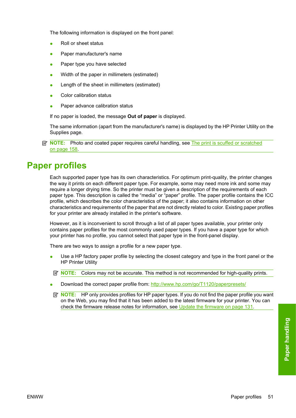 Paper profiles | HP Designjet T1120 Printer series User Manual | Page 60 / 207