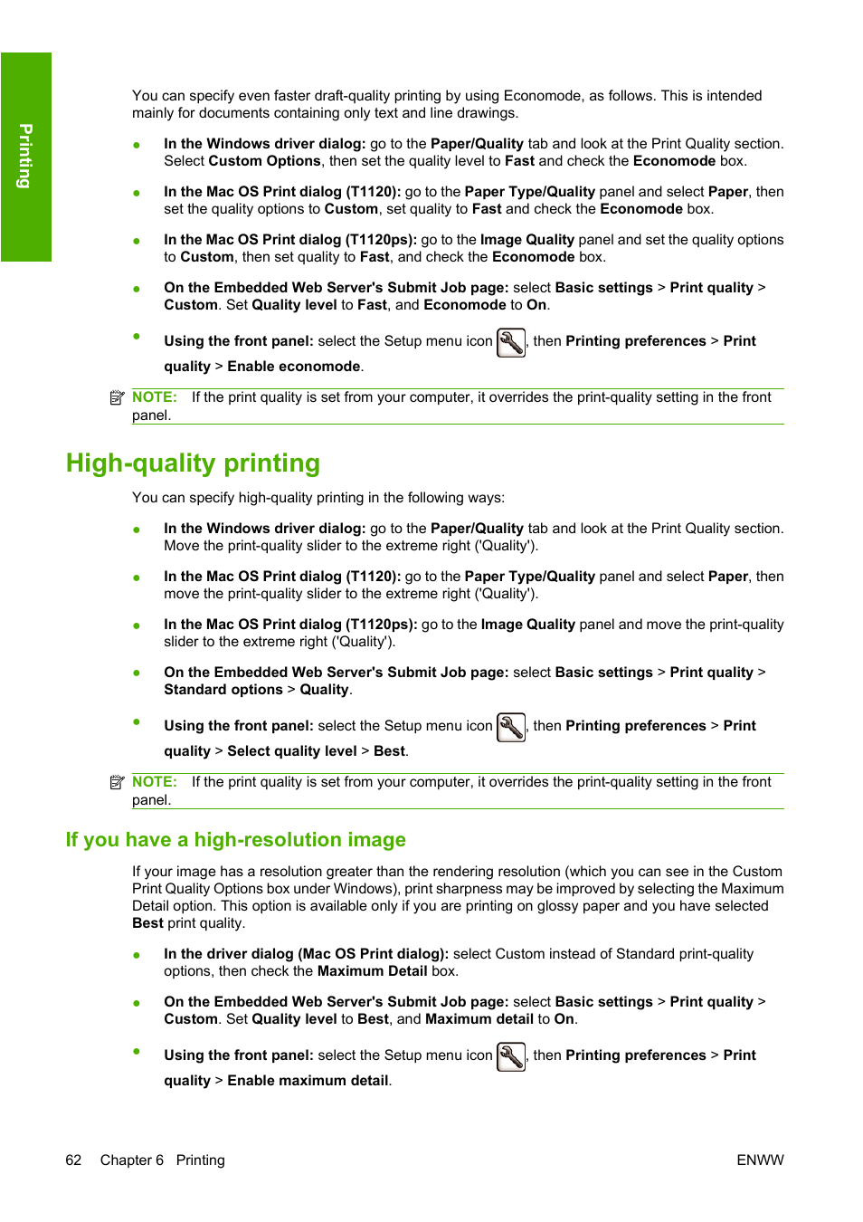 High-quality printing, If you have a high-resolution image | HP Designjet T1120 Printer series User Manual | Page 71 / 207