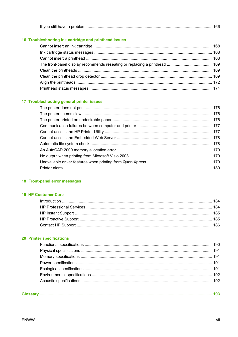 HP Designjet T1120 Printer series User Manual | Page 8 / 207