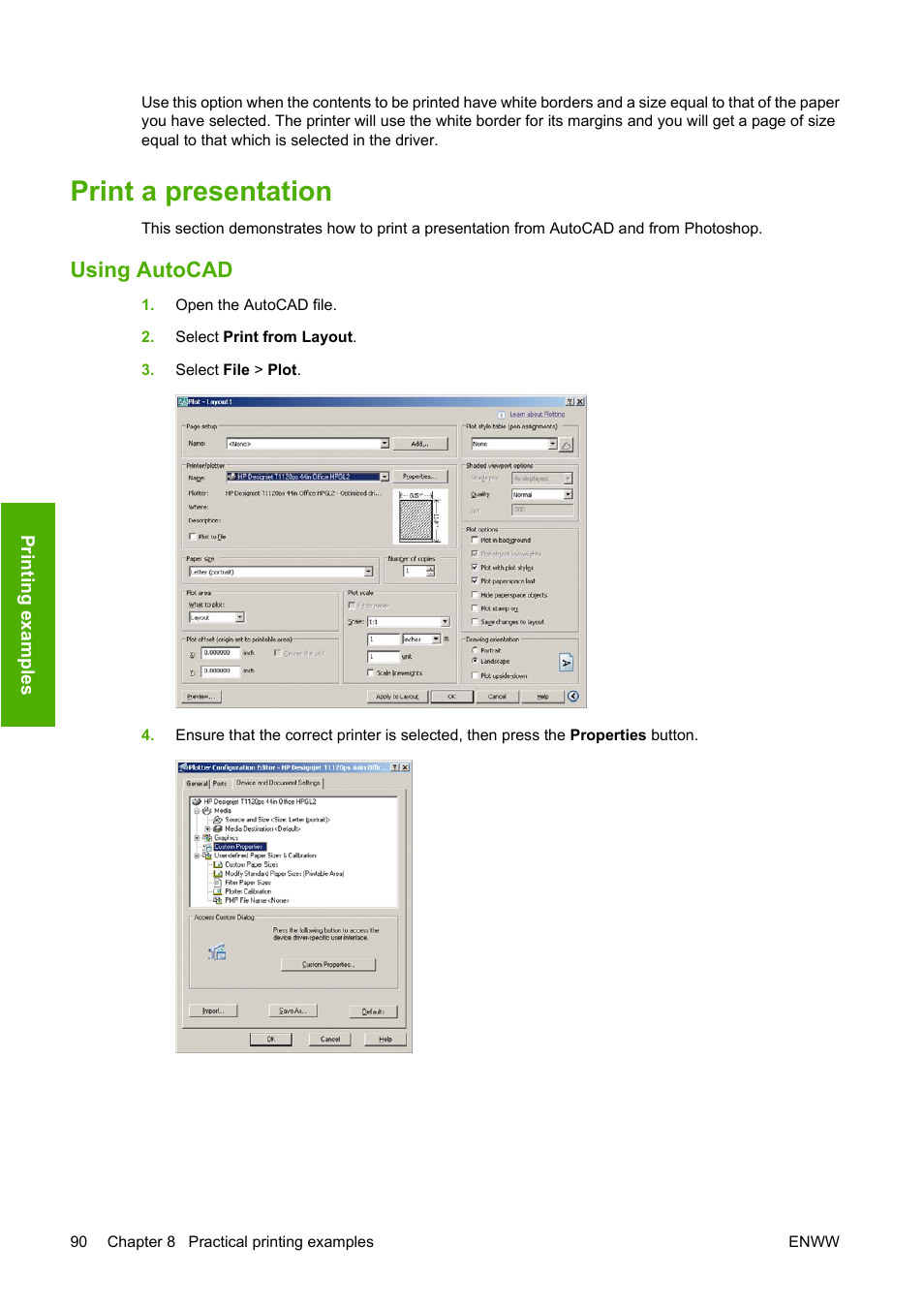 Print a presentation, Using autocad | HP Designjet T1120 Printer series User Manual | Page 99 / 207