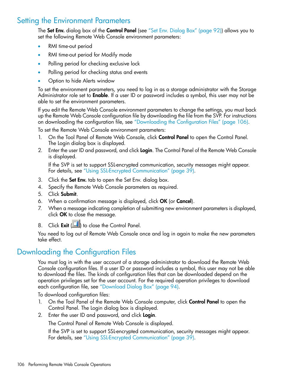Setting the environment parameters, Downloading the configuration files | HP XP20000XP24000 Disk Array User Manual | Page 106 / 151