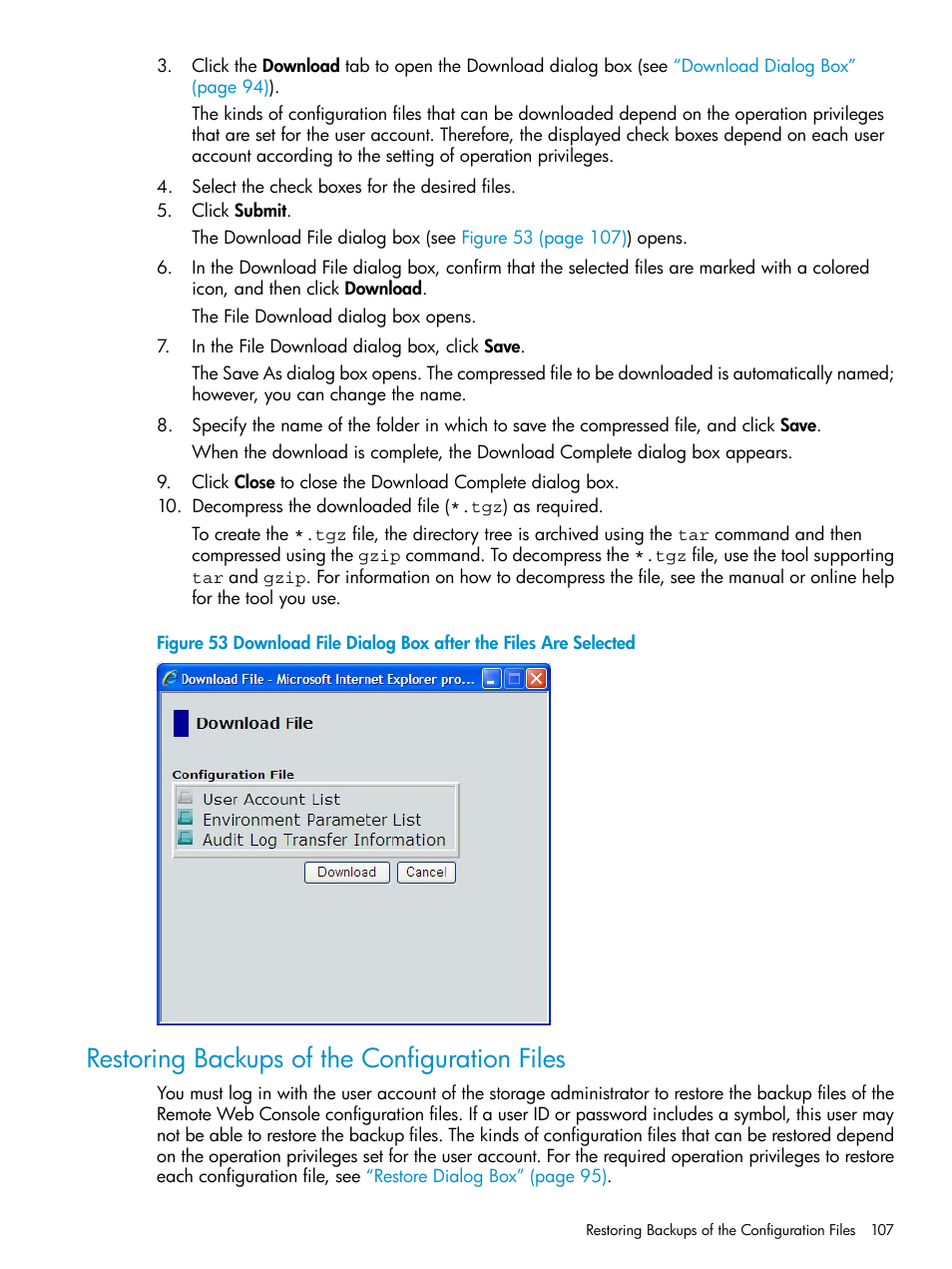 Restoring backups of the configuration files | HP XP20000XP24000 Disk Array User Manual | Page 107 / 151