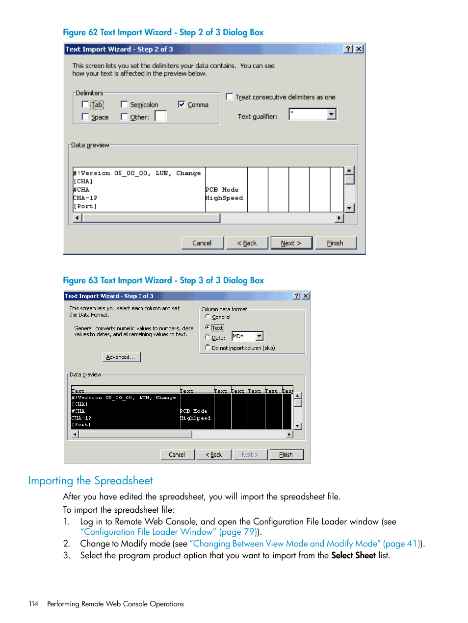 Importing the spreadsheet | HP XP20000XP24000 Disk Array User Manual | Page 114 / 151