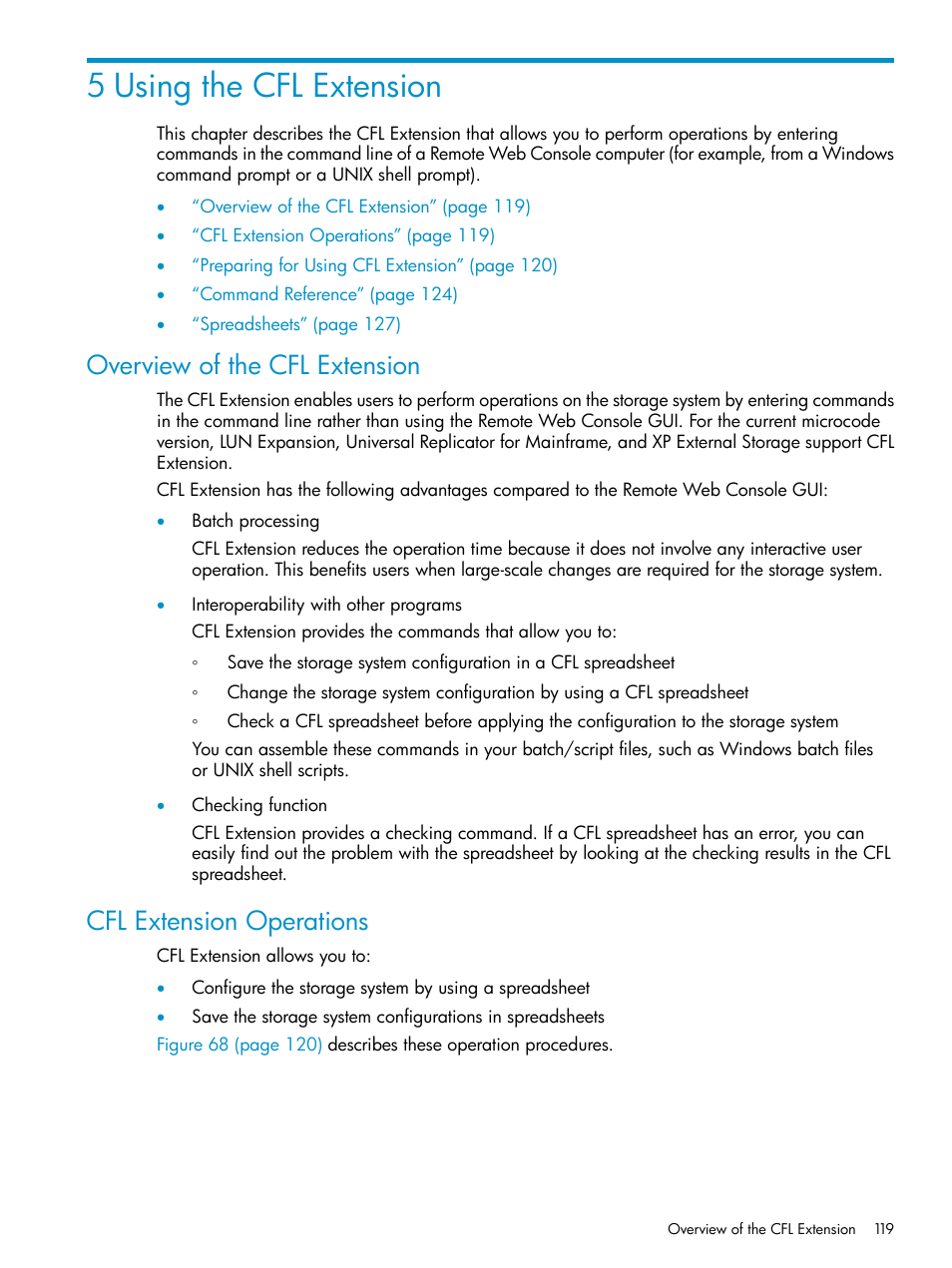 5 using the cfl extension, Overview of the cfl extension, Cfl extension operations | HP XP20000XP24000 Disk Array User Manual | Page 119 / 151
