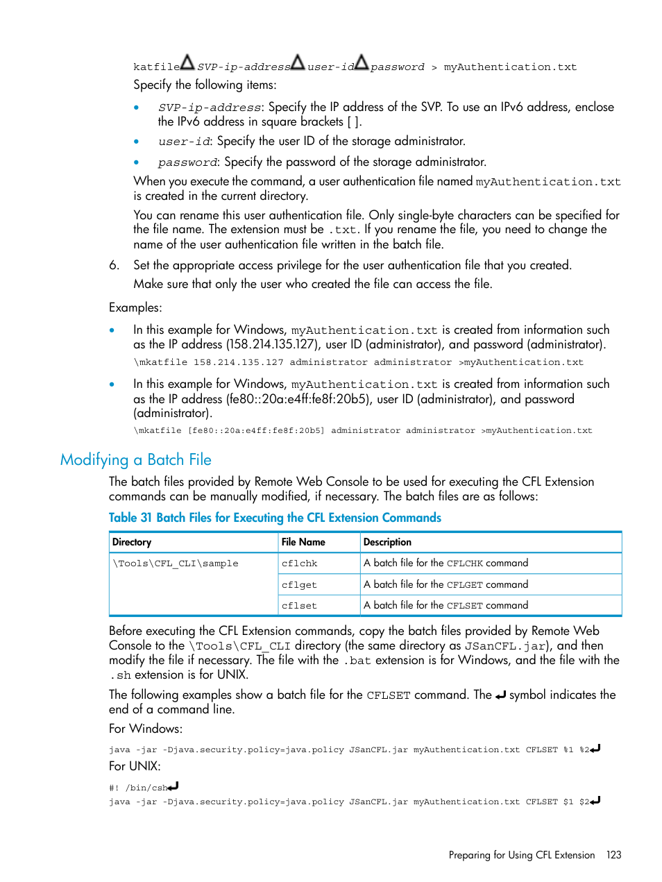 Modifying a batch file | HP XP20000XP24000 Disk Array User Manual | Page 123 / 151