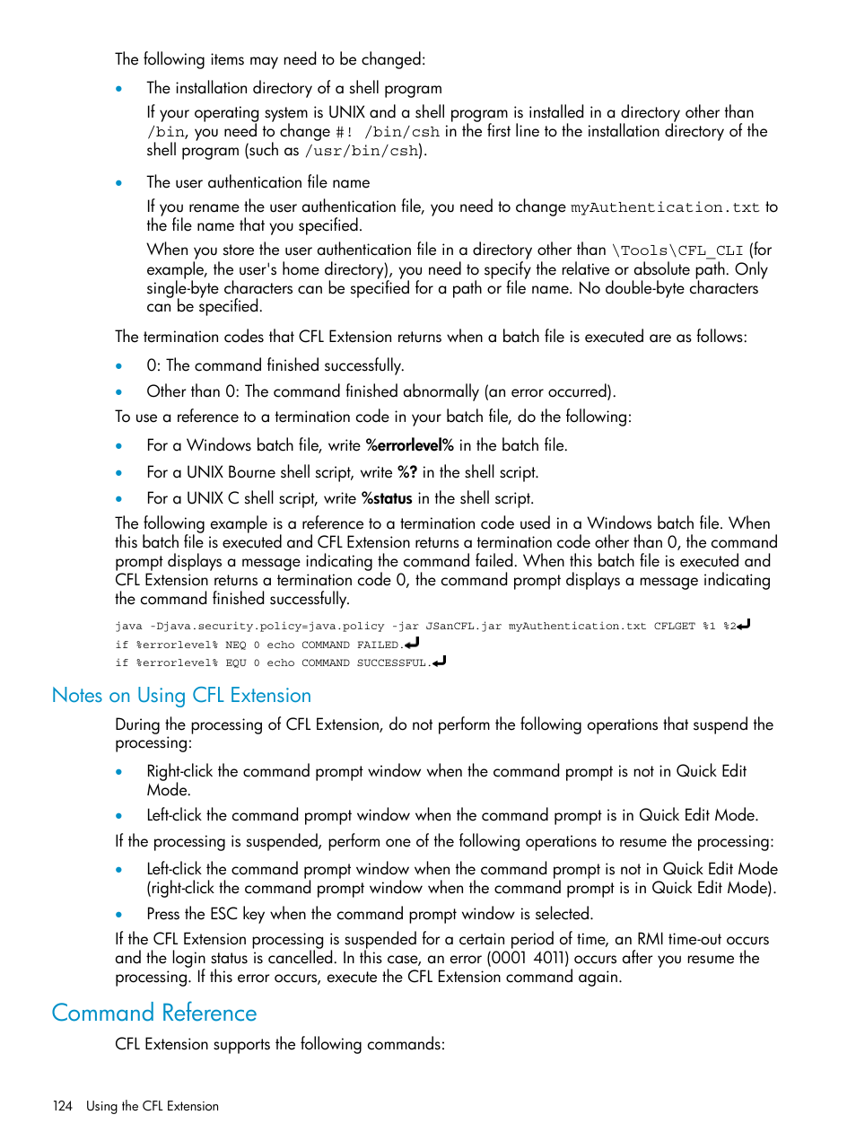 Notes on using cfl extension, Command reference | HP XP20000XP24000 Disk Array User Manual | Page 124 / 151