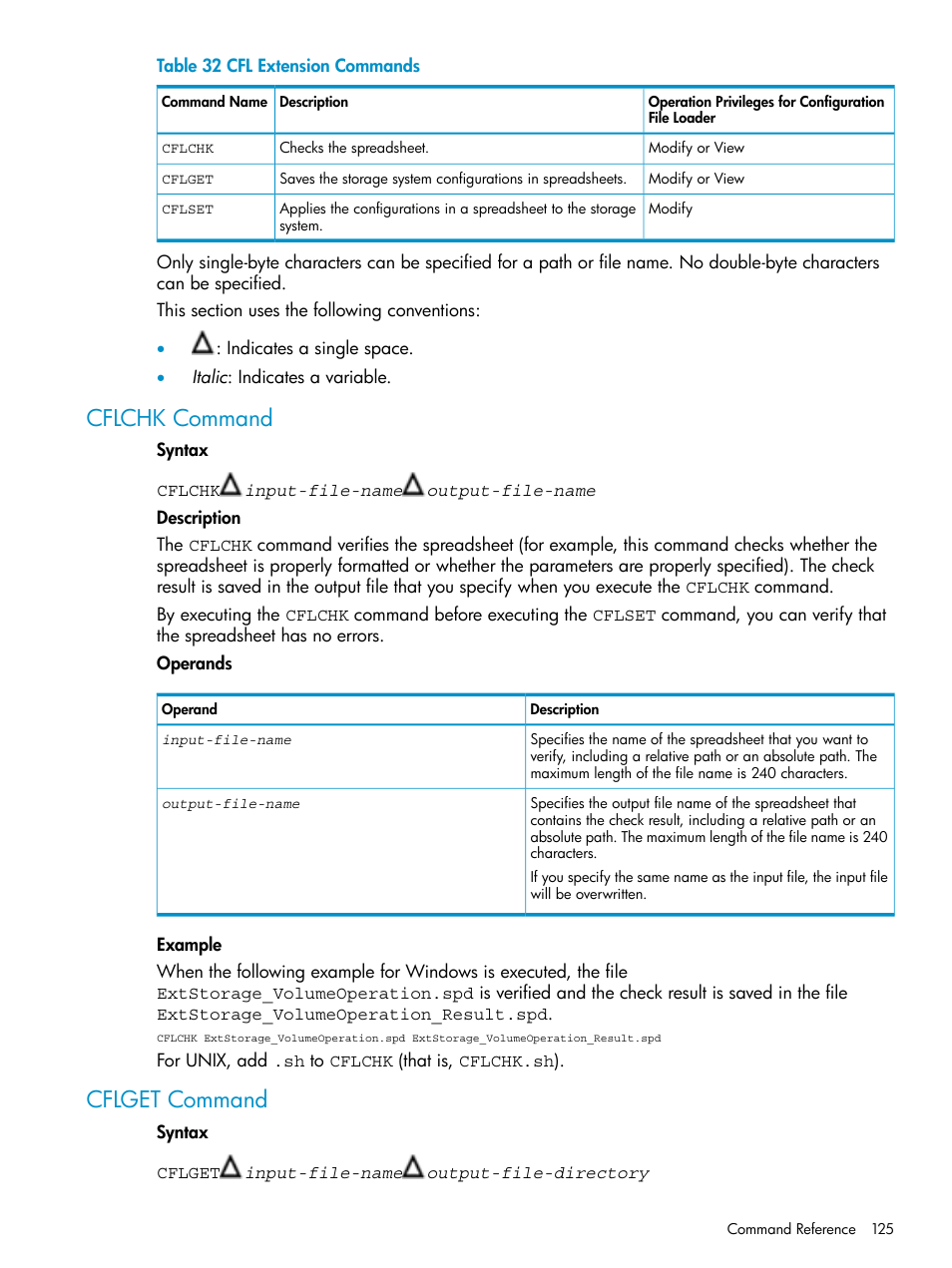Cflchk command, Cflget command, Cflchk command cflget command | HP XP20000XP24000 Disk Array User Manual | Page 125 / 151