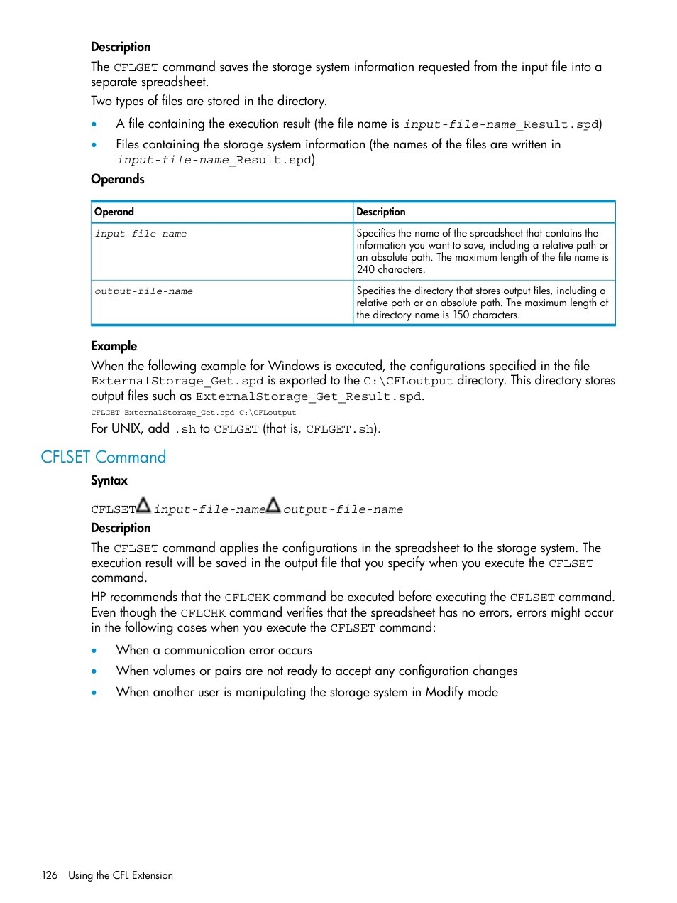 Cflset command | HP XP20000XP24000 Disk Array User Manual | Page 126 / 151