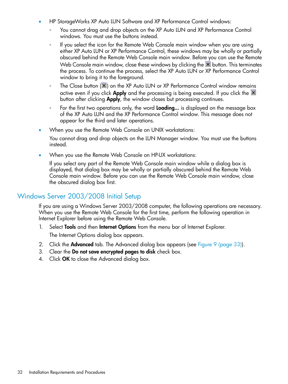 Windows server 2003/2008 initial setup | HP XP20000XP24000 Disk Array User Manual | Page 32 / 151