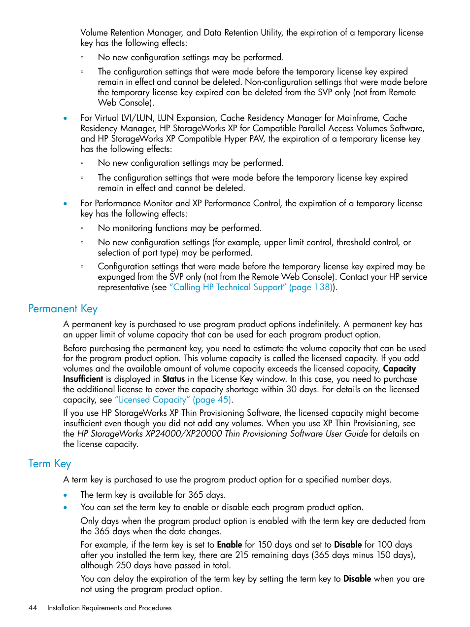 Permanent key, Term key, Permanent key term key | HP XP20000XP24000 Disk Array User Manual | Page 44 / 151