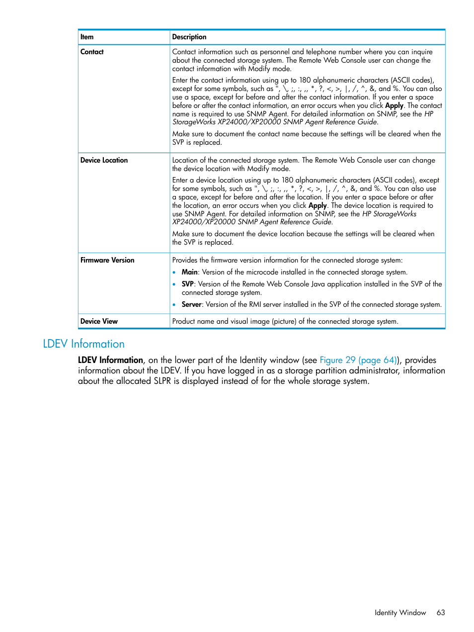 Ldev information | HP XP20000XP24000 Disk Array User Manual | Page 63 / 151
