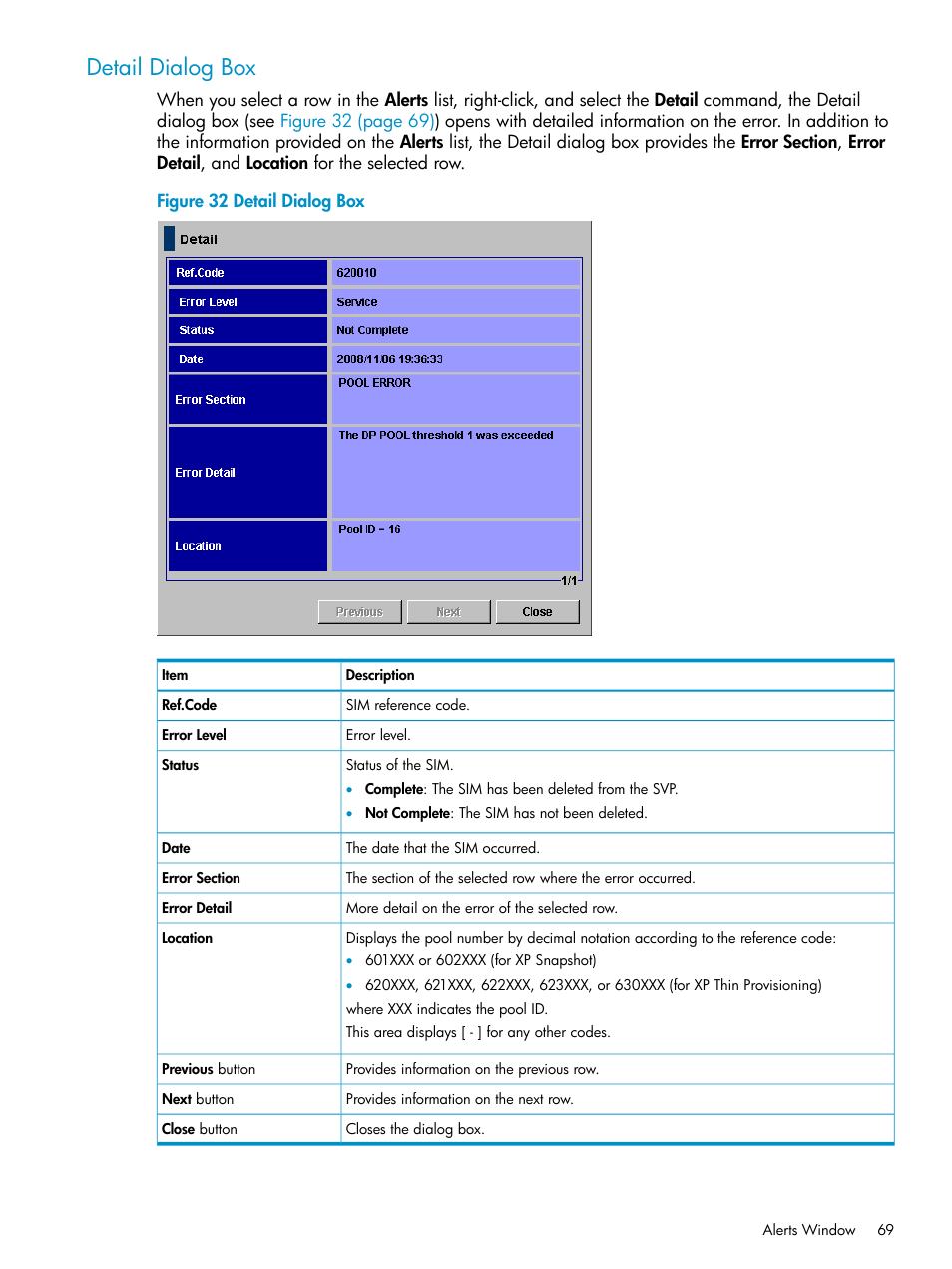 Detail dialog box | HP XP20000XP24000 Disk Array User Manual | Page 69 / 151