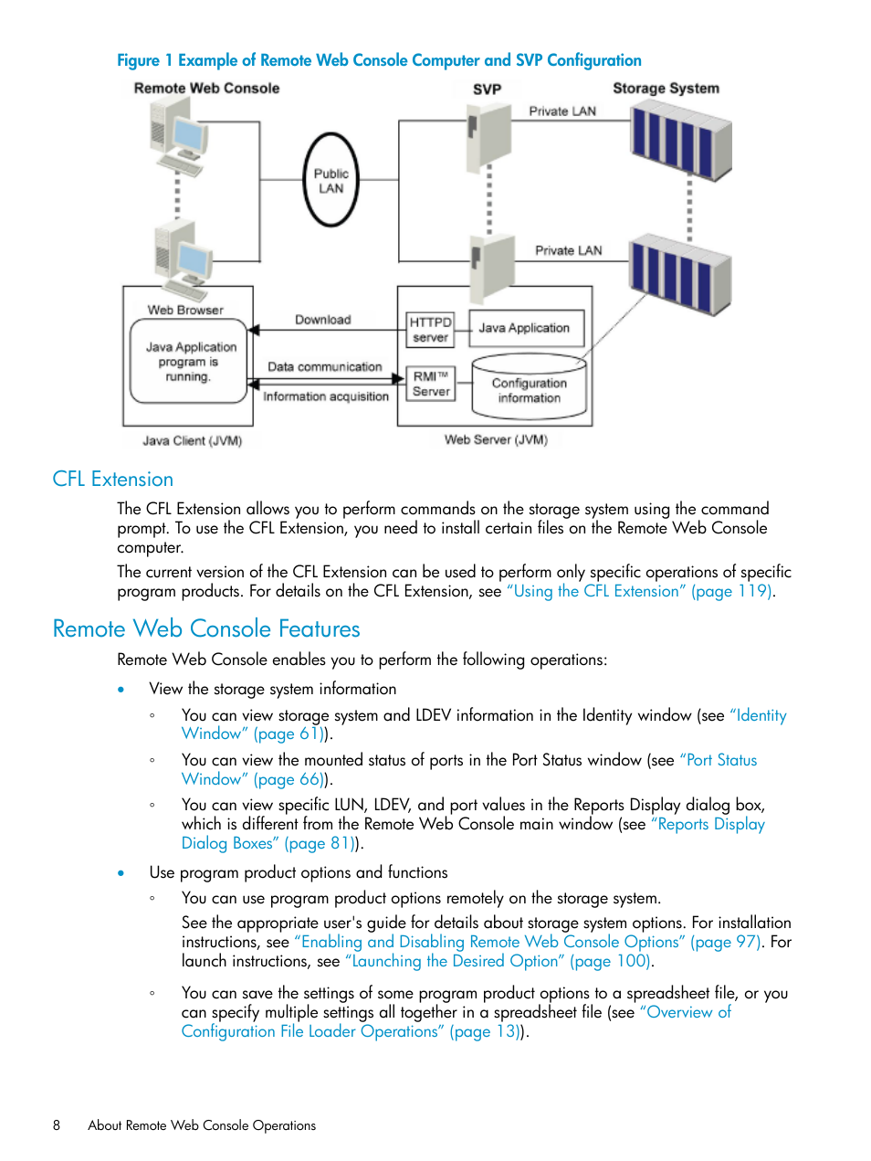 Cfl extension, Remote web console features | HP XP20000XP24000 Disk Array User Manual | Page 8 / 151