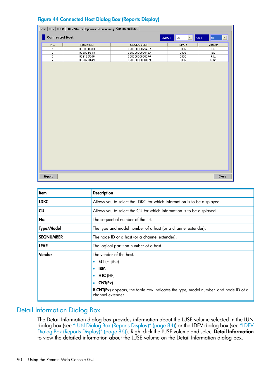 Detail information dialog box | HP XP20000XP24000 Disk Array User Manual | Page 90 / 151
