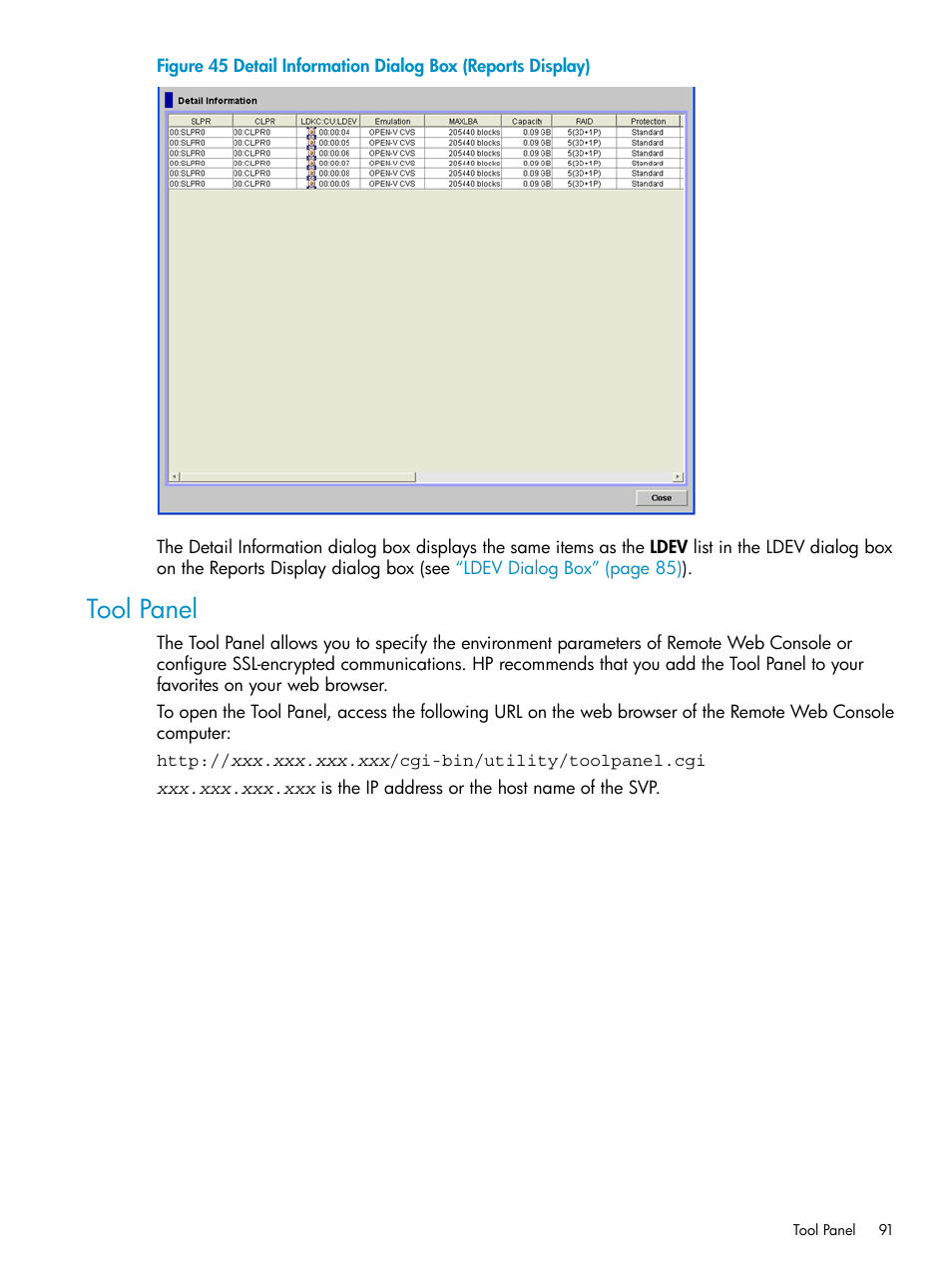 Tool panel | HP XP20000XP24000 Disk Array User Manual | Page 91 / 151