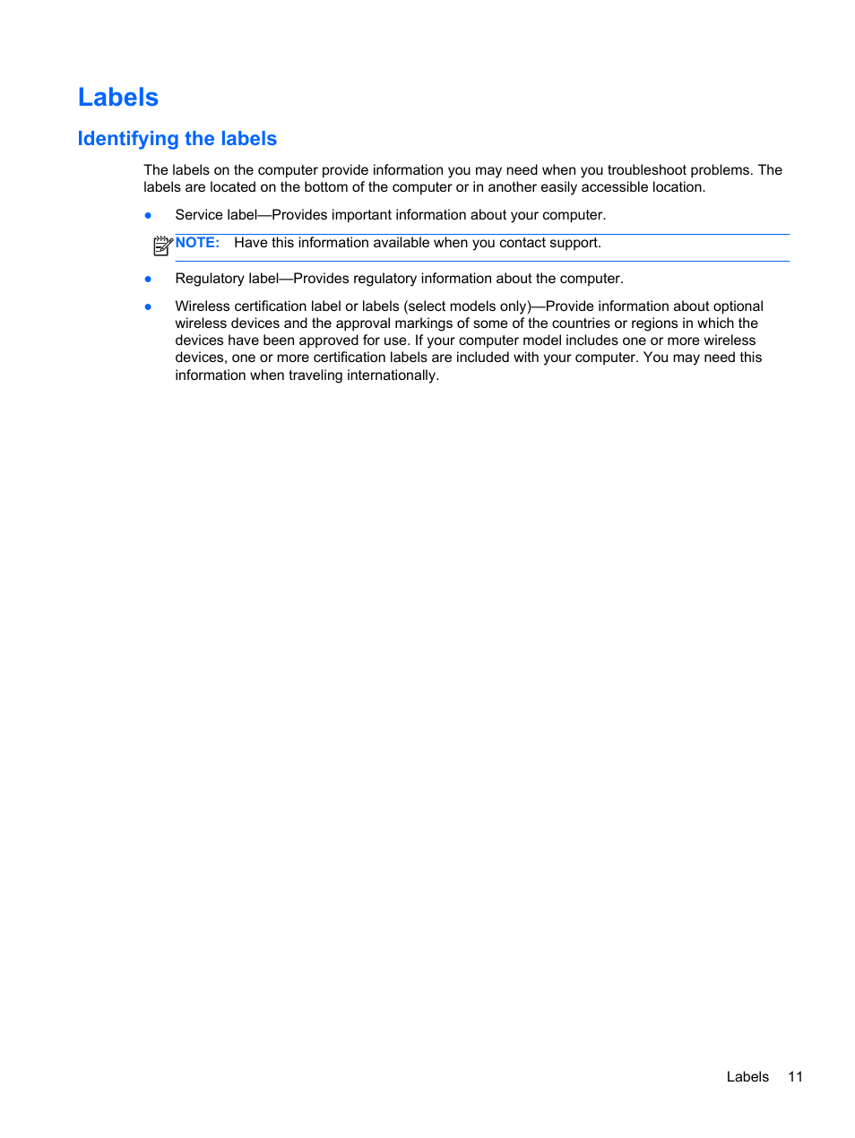 Labels, Identifying the labels | HP Spectre ONE 23-e010se All-in-One CTO Desktop PC User Manual | Page 17 / 60