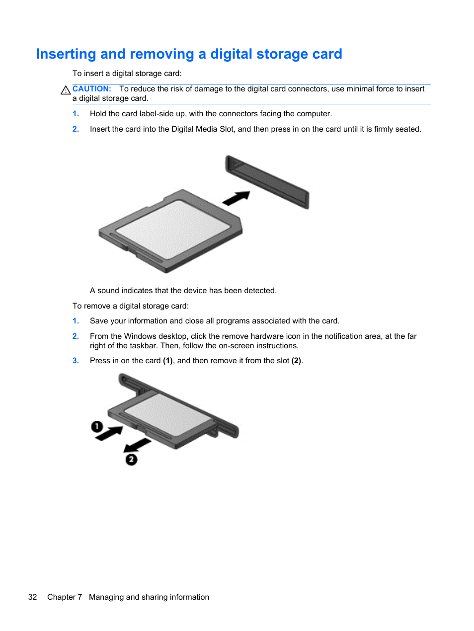 Inserting and removing a digital storage card | HP Spectre ONE 23-e010se All-in-One CTO Desktop PC User Manual | Page 38 / 60