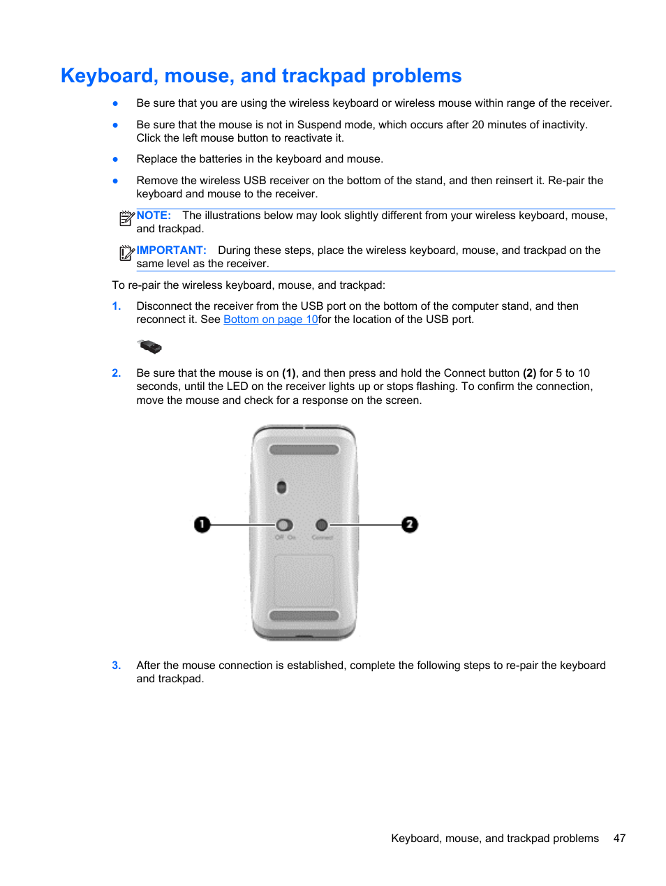 Keyboard, mouse, and trackpad problems, N, see, Keyboard, mouse, and trackpad | HP Spectre ONE 23-e010se All-in-One CTO Desktop PC User Manual | Page 53 / 60